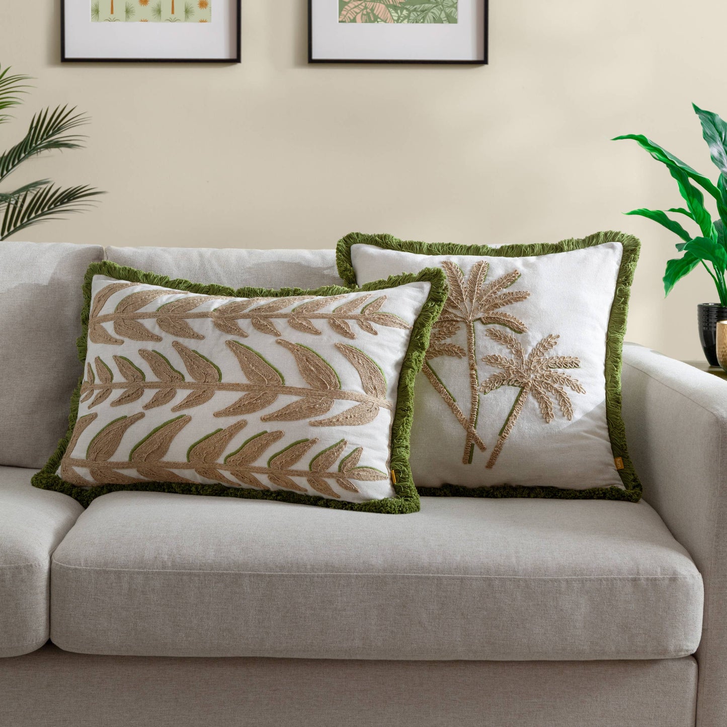 Palm Embroidered Cushion Green: Green / Polyester Filled / 45 x 45cm