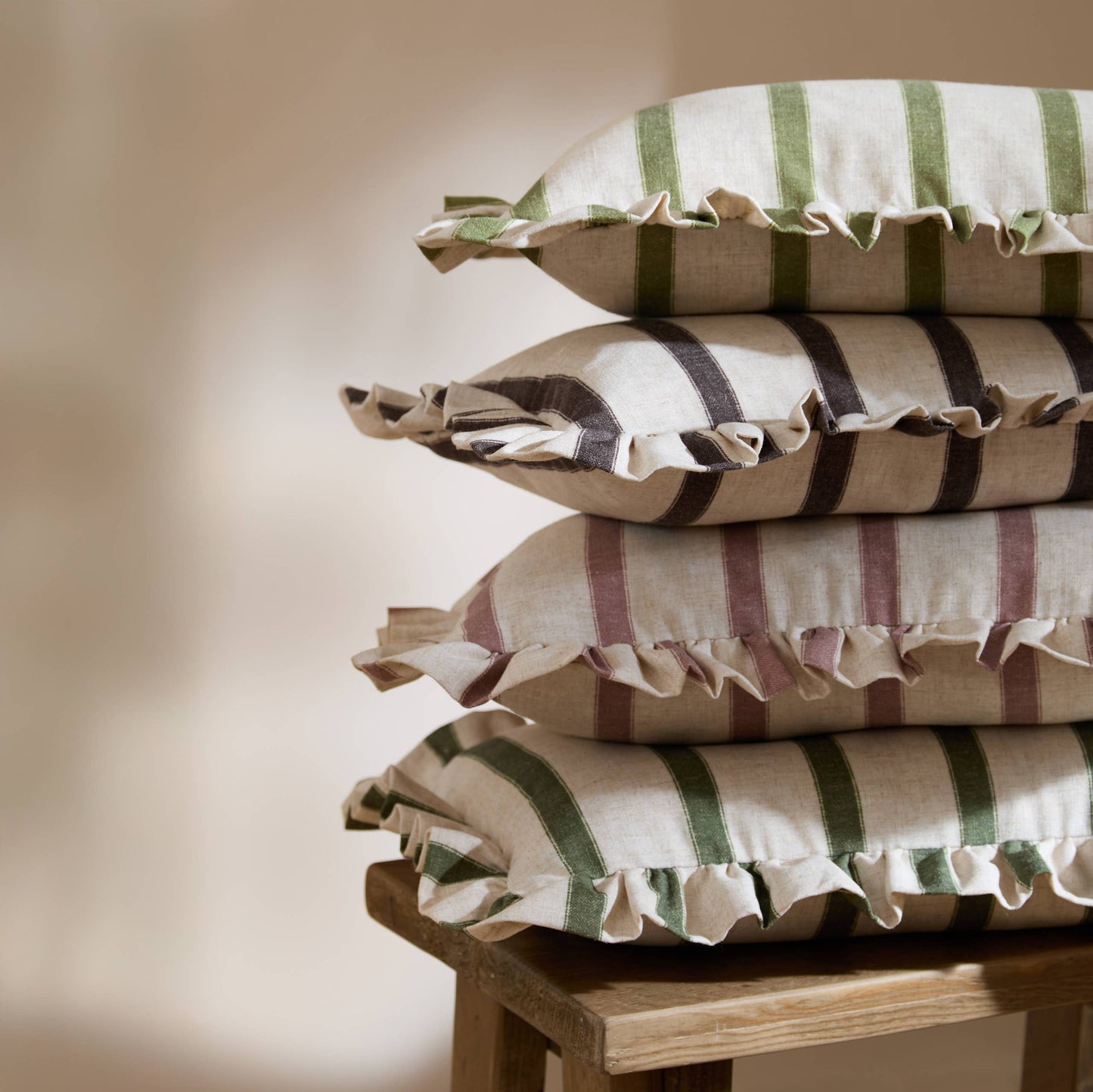 Connie Striped Ruffle Cushion Clay Pink: Clay Pink / Polyester Filled / 35 x 50cm