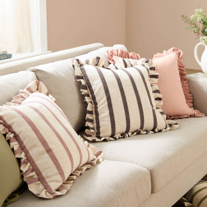 Connie Square Striped Ruffle Cushion Clay Pink: Clay Pink / Polyester Filled / 45 x 45cm