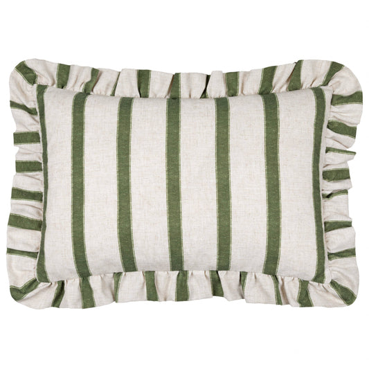 Connie Striped Ruffle Cushion Moss: Moss / Polyester Filled / 35 x 50cm