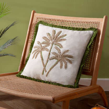 Palm Embroidered Cushion Green: Green / Polyester Filled / 45 x 45cm