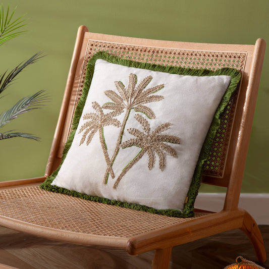 Palm Embroidered Cushion Green: Green / Polyester Filled / 45 x 45cm