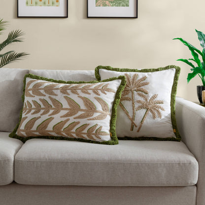 Palm Embroidered Cushion Green: Green / Polyester Filled / 45 x 45cm