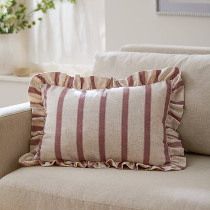 Connie Striped Ruffle Cushion Clay Pink: Clay Pink / Polyester Filled / 35 x 50cm