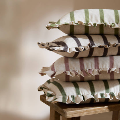 Connie Striped Ruffle Cushion Moss: Moss / Polyester Filled / 35 x 50cm