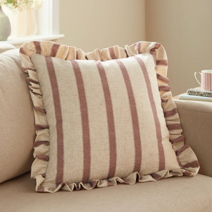 Connie Square Striped Ruffle Cushion Clay Pink: Clay Pink / Polyester Filled / 45 x 45cm