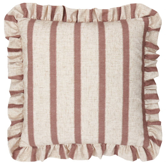 Connie Square Striped Ruffle Cushion Clay Pink: Clay Pink / Polyester Filled / 45 x 45cm