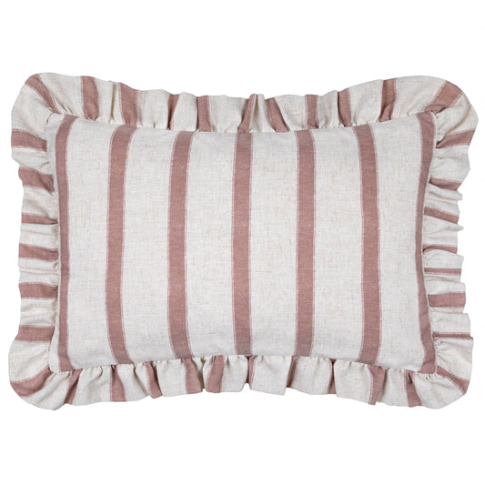 Connie Striped Ruffle Cushion Clay Pink: Clay Pink / Polyester Filled / 35 x 50cm