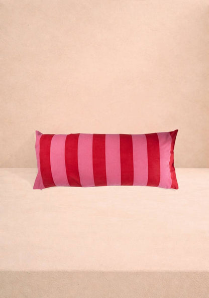 Poppy Raspberry Cabana Stripe Long Lumbar Cushion Cover