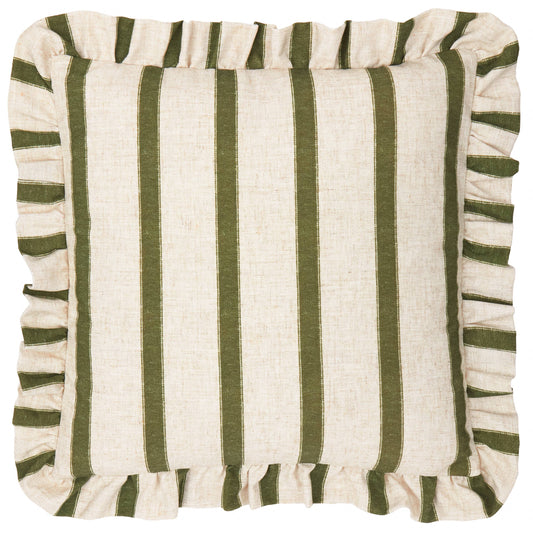 Connie Square Striped Ruffle Cushion Moss: Moss / Polyester Filled / 45 x 45cm